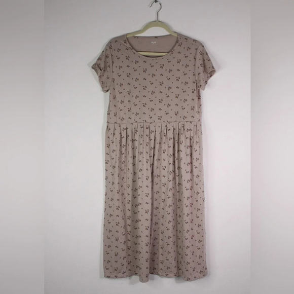 Jaju Korean Floral Tan Beige Midi Dress - Small - Picture 2 of 7